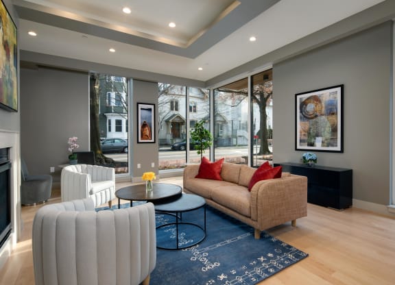 Firepit in Living Room at Saint James Place, Cambridge, Massachusetts 02140